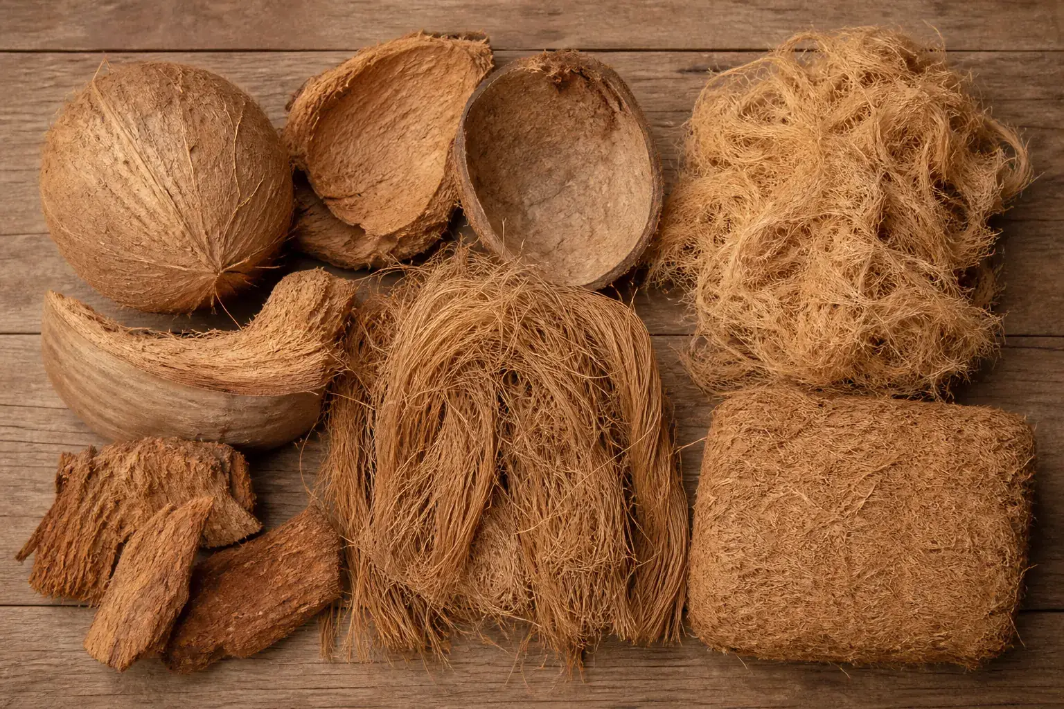 Coconut husks and coir raw materials